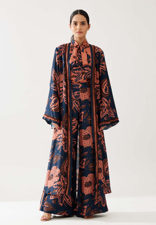 Dark Blue And Pink Floral Cape by Koai available on Indiaspopup.com