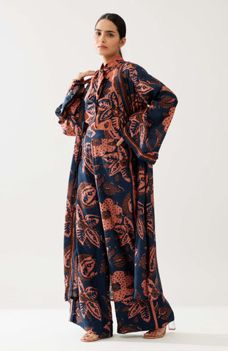 Dark Blue And Pink Floral Cape by Koai available on Indiaspopup.com