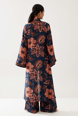 Dark Blue And Pink Floral Cape by Koai available on Indiaspopup.com