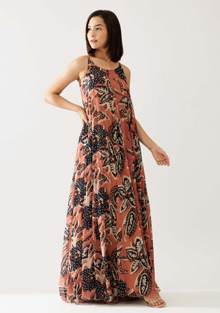 Pink And Dark Blue Floral Long Dress by Koai available on Indiaspopup.com