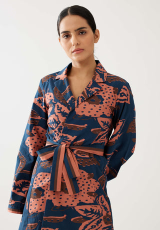 Dark Blue And Pink Floral Jacket by Koai available on Indiaspopup.com