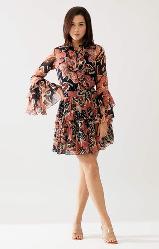 Dark blue and pink floral frill top and skirt