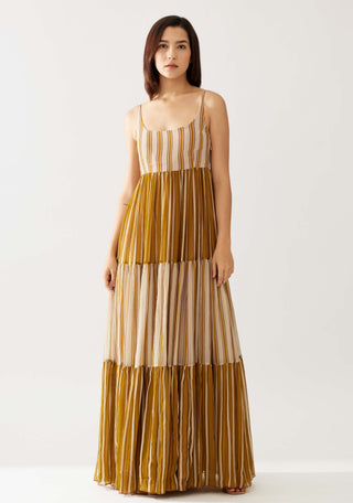 Mustard and pink stripe dual tone dress