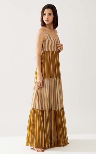 Mustard And Pink Stripe Dual Tone Dress by Koai available on Indiaspopup.com