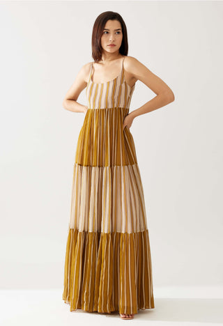 Mustard And Pink Stripe Dual Tone Dress by Koai available on Indiaspopup.com