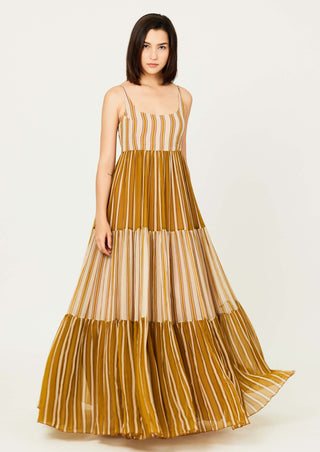 Mustard And Pink Stripe Dual Tone Dress by Koai available on Indiaspopup.com