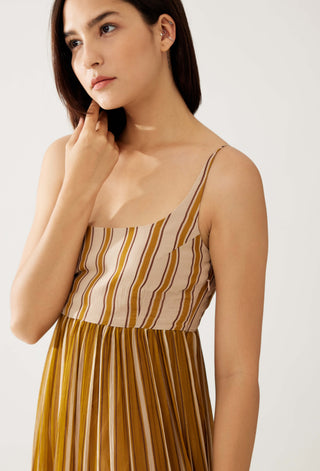 Mustard And Pink Stripe Dual Tone Dress by Koai available on Indiaspopup.com