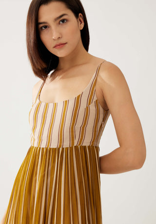 Mustard And Pink Stripe Dual Tone Dress by Koai available on Indiaspopup.com