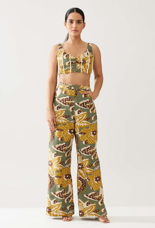 Olive And Mustard Floral Bustier And Pants by Koai available on Indiaspopup.com