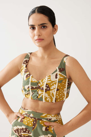 Olive And Mustard Floral Bustier And Pants by Koai available on Indiaspopup.com