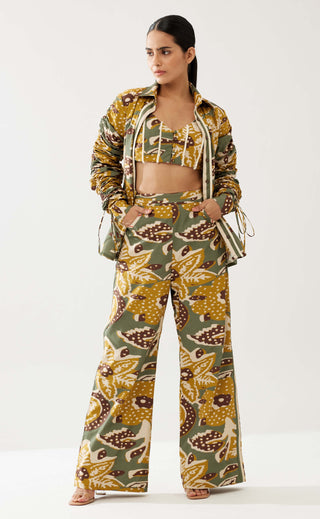 Olive And Mustard Floral Shirt And Pant Set by Koai available on Indiaspopup.com