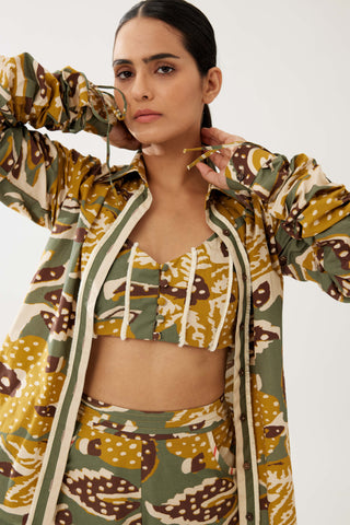 Olive And Mustard Floral Shirt And Pant Set by Koai available on Indiaspopup.com