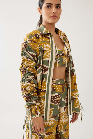 Olive and mustard floral shirt and pant set