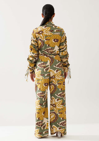 Olive and mustard floral shirt and pant set