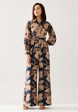 Dark Blue And Beige Floral Jumpsuit by Koai available on Indiaspopup.com