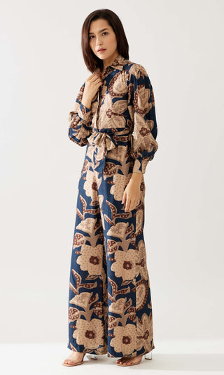 Dark blue and beige floral jumpsuit