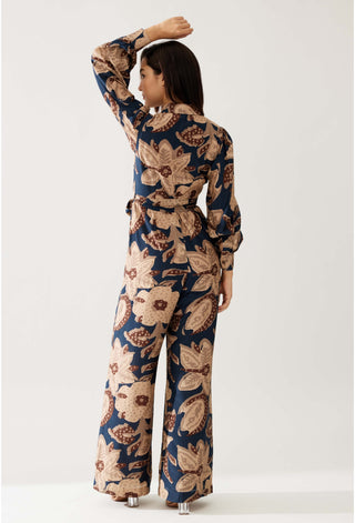 Dark Blue And Beige Floral Jumpsuit by Koai available on Indiaspopup.com