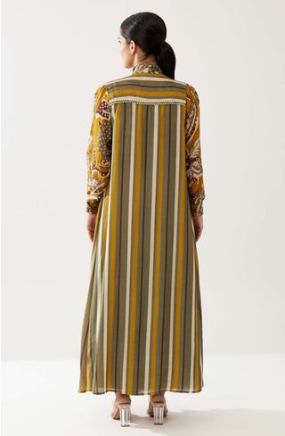 Mustard and olive stripe sleeveless cape