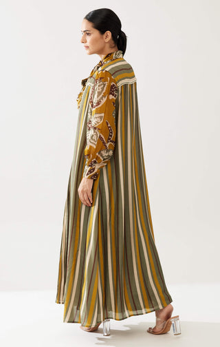 Mustard and olive stripe sleeveless cape