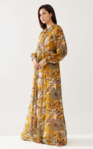 Mustard And Olive Floral Kaftan Dress by Koai available on Indiaspopup.com