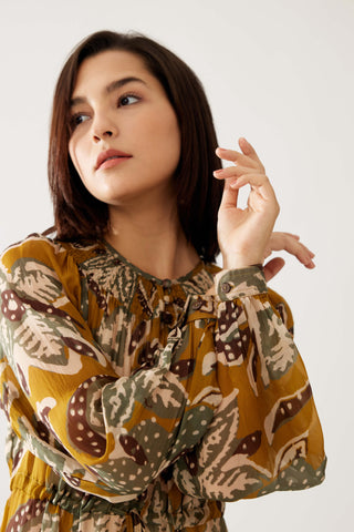 Mustard and olive floral kaftan dress