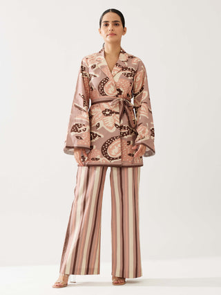 Peach and cream floral jacket and pants