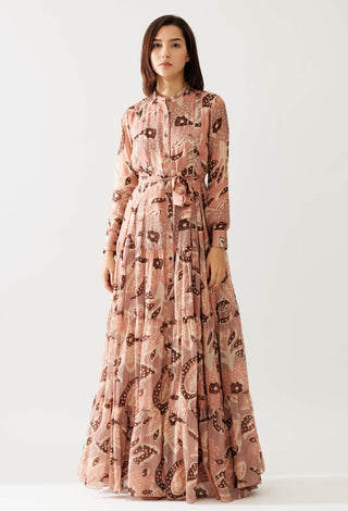 Peach and cream floral long shirt dress