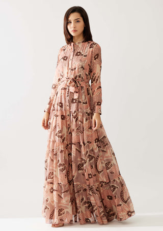 Peach and cream floral long shirt dress