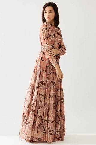 Peach And Cream Floral Long Shirt Dress by Koai available on Indiaspopup.com