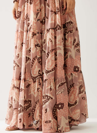 Peach And Cream Floral Long Shirt Dress by Koai available on Indiaspopup.com