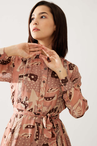 Peach And Cream Floral Long Shirt Dress by Koai available on Indiaspopup.com