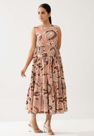 Peach And Cream Floral Midi Dress by Koai available on Indiaspopup.com