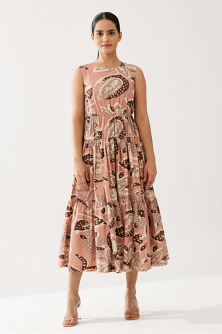 Peach and cream floral midi dress