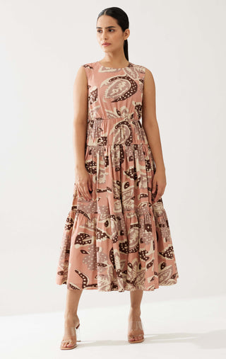 Peach And Cream Floral Midi Dress by Koai available on Indiaspopup.com