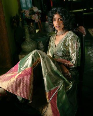 Emerald green tissue anarkali and dupatta