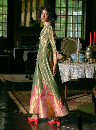 Emerald green tissue anarkali and dupatta