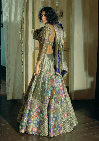 Gray silk zari tissue lehenga set