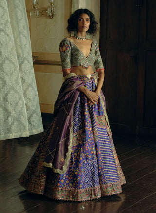 Purple jacquard silk banarasi lehenga set