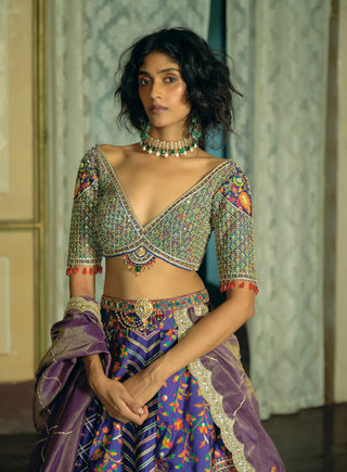 Purple jacquard silk banarasi lehenga set