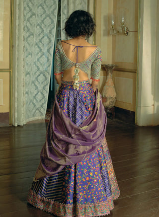 Purple jacquard silk banarasi lehenga set