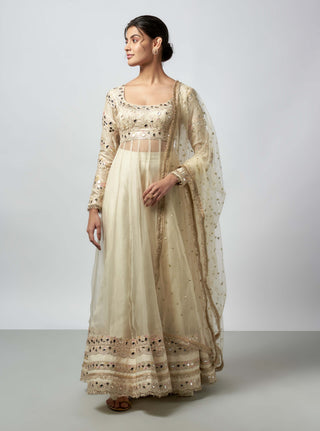 Bhoomija Ivory Anarkali Set by Gopi Vaid available on Indiaspopup