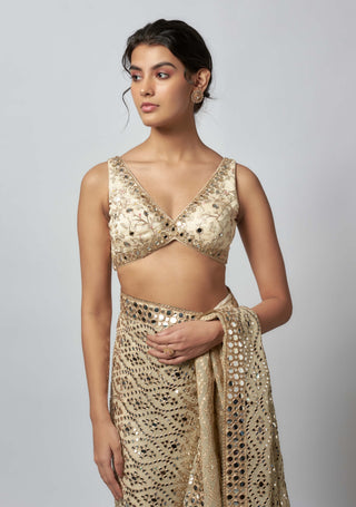 Mirai Ivory Sari And Blouse by Gopi Vaid available on Indiaspopup