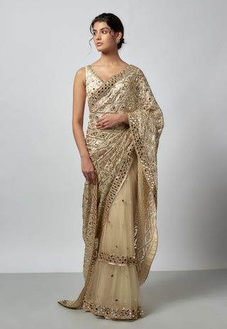 Mirai Ivory Sari And Blouse by Gopi Vaid available on Indiaspopup