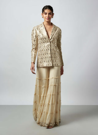 Agasti Ivory Sharara And Jacket by Gopi Vaid available on Indiaspopup