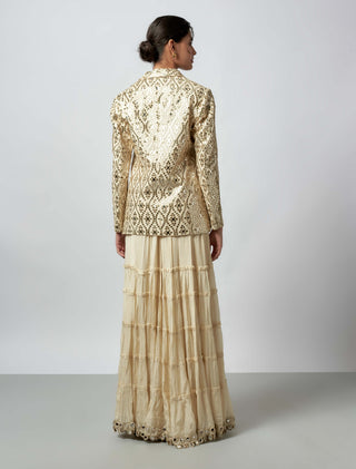 Agasti Ivory Sharara And Jacket by Gopi Vaid available on Indiaspopup