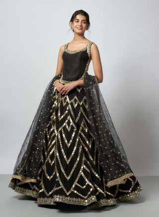 Prema Black Lehenga Set by Gopi Vaid available on Indiaspopup