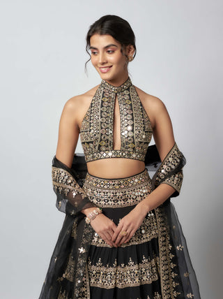 Farheen Black Lehenga Set by Gopi Vaid available on Indiaspopup