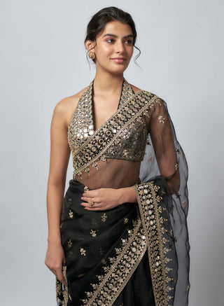 Abhinaya Black Sari And Blouse by Gopi Vaid available on Indiaspopup