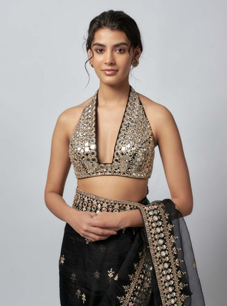 Abhinaya Black Sari And Blouse by Gopi Vaid available on Indiaspopup