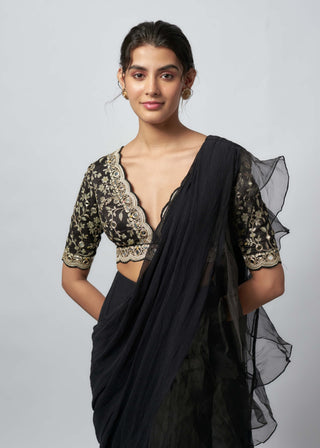 Ganika Black Sari And Blouse by Gopi Vaid available on Indiaspopup